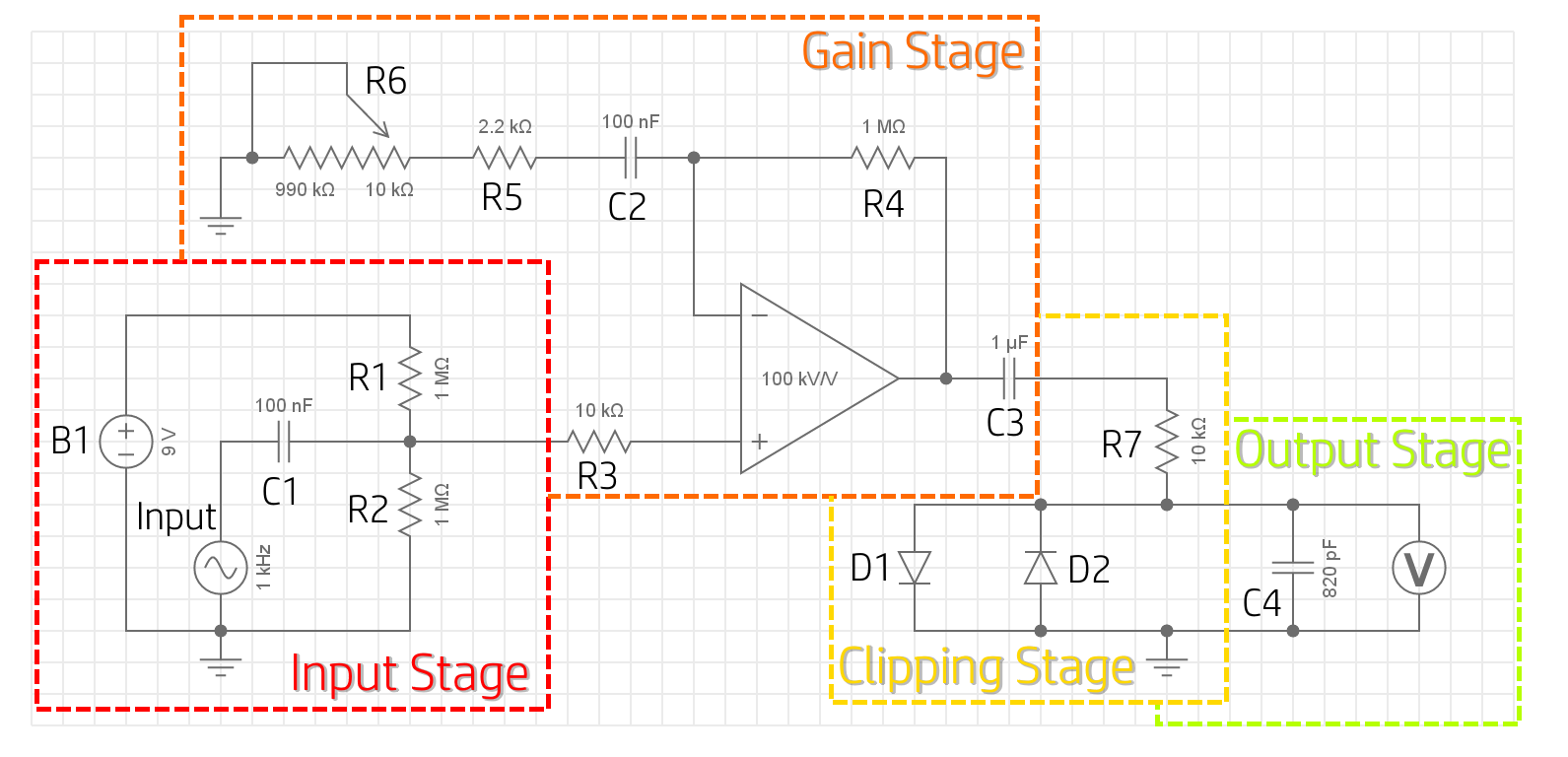 the full schematic of the basic overdrive pedal